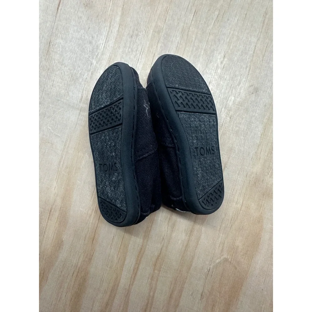 TOMS Toddler Boys Girls Black Canvas Alpargata‎ Slip On Shoes Size T5 Hook Loop